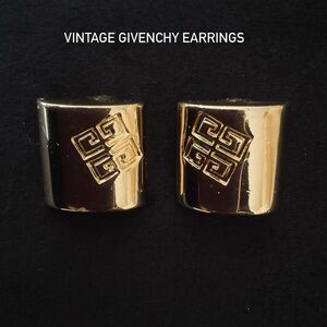 #222 Vintage Givenchy Gold Plated Signed Logo Clip-on Earrings